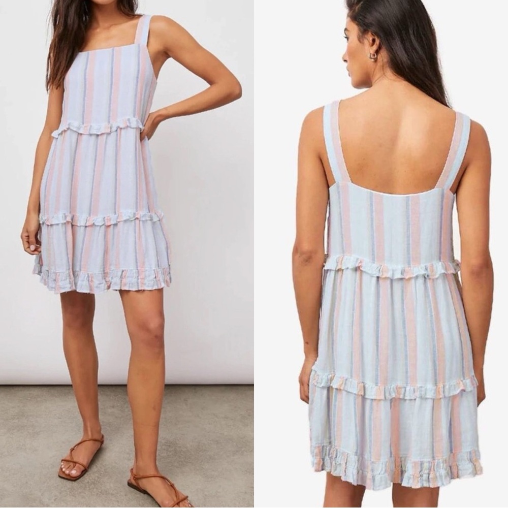 RAILS Sandy Biarritz Striped Ruffle Linen Mini Dress